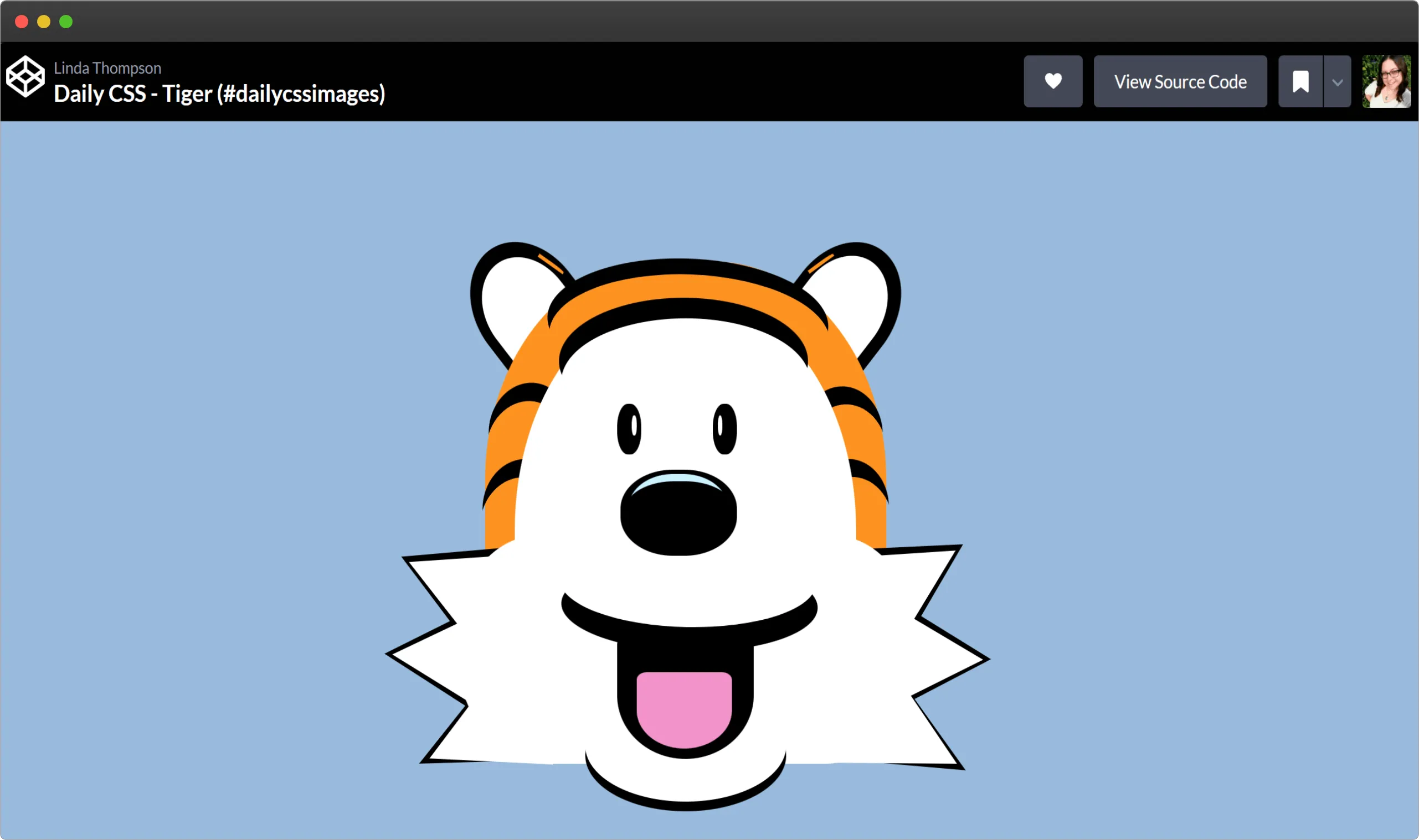A light blue background with the face of a cartoon tiger centered in the middle. The tiger has round ears, small eyes, and a big smile. His name is Hobbes, from the comic strip Calvin and Hobbes.