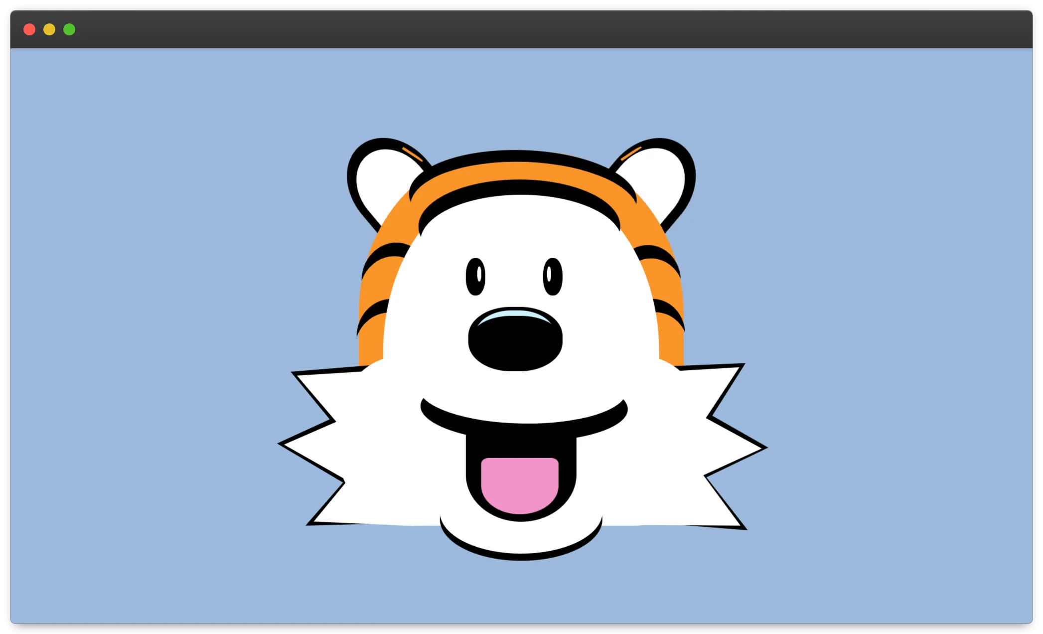 A light blue background with the face of a cartoon tiger centered in the middle. The tiger has round ears, small eyes, and a big smile. His name is Hobbes, from the comic strip Calvin and Hobbes.